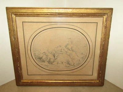 Ancien Beau Dessin Crayon Jeune Femme Alanguie Epoque XVIIIème - Photo 1/4