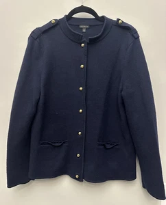 Suéter Talbots Mujer XL Azul Marino Mezcla Lana Merino Dorado Botón Frontal Clásico - Imagen 1 de 5