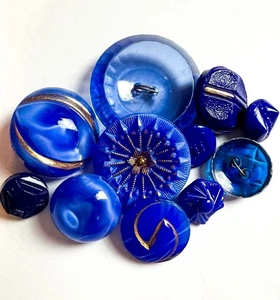 Lotto bottoni vetro antichi art deco cechi vintage blu luna lucentezza vintage - Foto 1 di 4