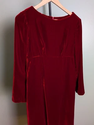 Vestido de manga larga de terciopelo rojo cintura imperio vintage hecho a mano como está  Foto 1 de 4