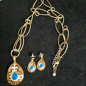 Brighton Necklace Earrings Set Versailles Jupiter Blue Goldtone Boundless Love - Picture 1 of 8