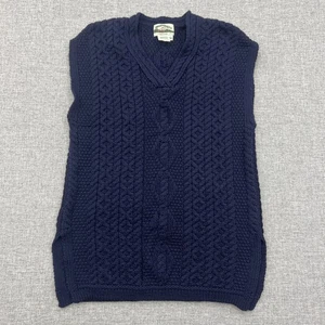 ARANCRAFTS Ireland cable knit merino wool tunic sweater vest dress MEDIUM Navy - Picture 1 of 8