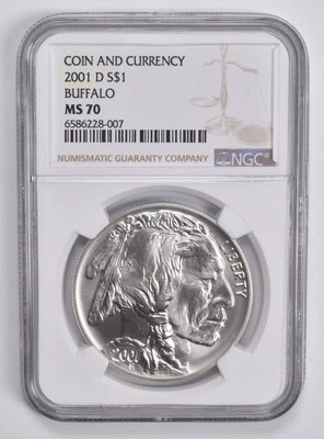 MS70 2001 D Coin And Currency Buffalo $1 Commemorative Silver Dollar NGC - Image 1 of 4
