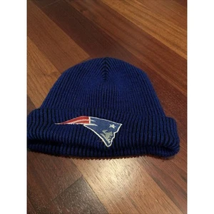 Vintage Logo Athletic New England Patriots Striped Beanie Hat Blue Black USA - Picture 1 of 4
