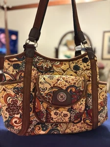 Brighton Quilted Floral Print Shoulder Bag Workbag Tote Cotton Multicolor - Picture 1 of 15
