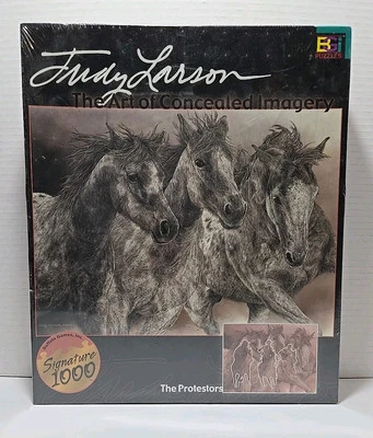 NUEVO Puzzle Judy Larson 1000 piezas "Los Protestores" Caballo Imágenes Ocultas 27"x20" Foto 1 de 4