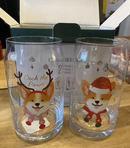 Cambridge 2-tlg. Corgi Dogs Holiday Cocktail Glas Set 16oz Neu im Karton Weihnachten Lesen - Bild 1 von 7