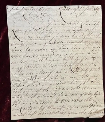 1796 LONDON MERCHANT LETTER TO NH SENATOR GOVERNOR JOHN LANGDON $ DISPUTE TRADE - Image 1 of 4
