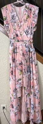 Eliza J Floral Blush Lined Chiffon High/Low Maxi Dress Women’s 6 - Image 1 of 4