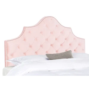 SAFAVIEH Arebelle Velvet Tufted Headboard Silver Nail Head | Blush Pink | Full | - Picture 1 of 3