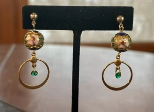 Pendientes colgantes vintage japoneses de bola y bucle con esmalte Cloisonne - Imagen 1 de 11
