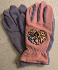 Disney Princess Embroidered Fleece Gloves Pink & Purple Young Girls One Size NWT - Picture 1 of 5