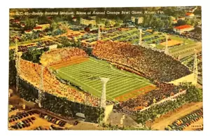 Cartolina Roddy Burdine Stadium Orange Bowl Miami FL Linen Curt Stagno UNP 1941 - Foto 1 di 2