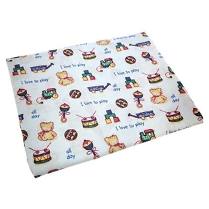 Vintage "I Love To Play" Cotton Fabric Blue 42" X 21" 1/2 Yard+ Kids Toys Bears - Picture 1 of 3