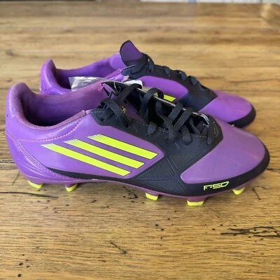 Botines de fútbol para mujer Adidas V23959 F50 adizero TRX FG púrpura amarillo talla 6 EE. UU. Foto 1 de 4