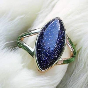 Blue Sandstone Solid 925 Sterling Silver Ring 9 - Bild 1 von 4