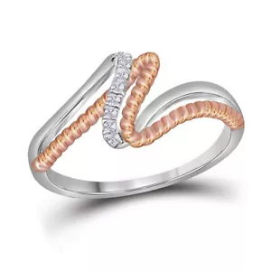 10K Two-tone Gold Womens Round Diamond Rope Band Ring 1/12 Cttw - Picture 1 of 3