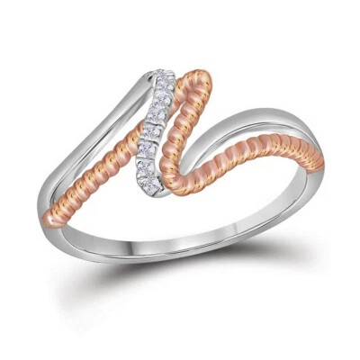 10K Two-tone Gold Womens Round Diamond Rope Band Ring 1/12 Cttw - Image 1 of 3
