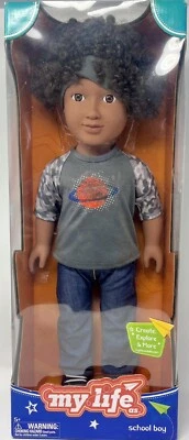 My Life School Boy 18 дюймов афроамериканские вьющиеся волосы карие глаза поврежденная коробка новая - Изображение 1 из 4