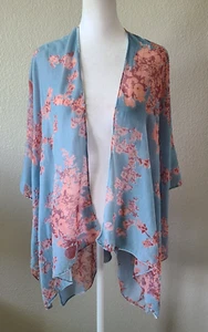 Oversized Burnout Velvet Kimono Top One Size OZ Floral Festival Bohemian Hippie - Picture 1 of 13
