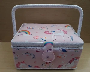 BNWT  Hobby Gift Premium Unicorns and Rainbows Design Fabric Covered Sewing Box  - Picture 1 of 4