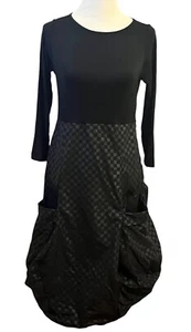 SUN KIM Bubble Hem Parachute Midi Dress•S•Black Checkerboard Skirt Taffeta Black - Imagen 1 de 11