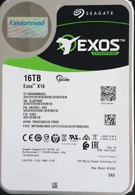 ST16000NM002G Seagate 16TB Exos X16 512e 3.5 SAS 12Gbs Enterprise Hard Drive New - Image 1 of 3