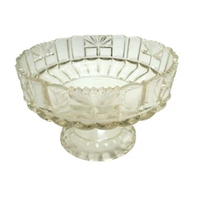 Geschliffenes Glas Servierschale mit Fuß Fächer Jakobsmuschel Rand Hochzeit Schale 7 Zoll Vintage MCM - Bild 1 von 5