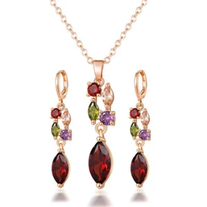 Jewelry Sets Drop Amethyst Garnet Natural Peridot Rose Gold Necklaces Earrings - Picture 1 of 3