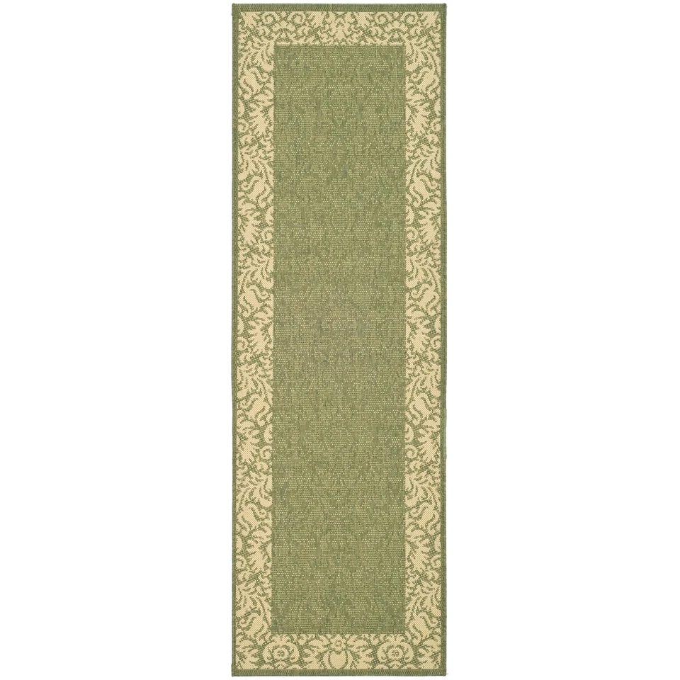 Olive Green Floral Indoor / Outdoor Rug 2' 3 x 10' Runner - Image 1 of 1