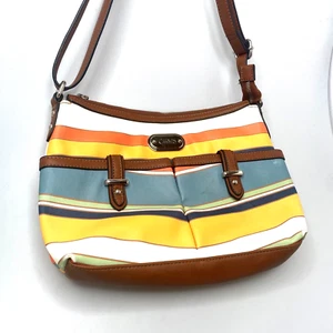 Chaps Vintage Striped Crossbody Purse Faux Leather Multicolor Orange Medium - Picture 1 of 20