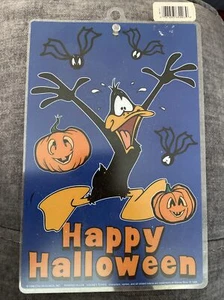 VINTAGE LOONEY TUNES HAPPY HALLOWEEN DAFFY DUCK 9x6 Window Suction Cup Hanger - Picture 1 of 2