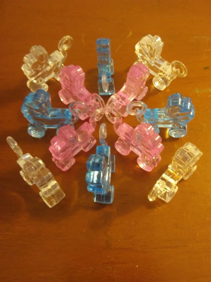 Juego de 12 (4) dijes decorativos para cochecitos planos de cada uno: rosa azul y transparente-todo ver a través Foto 1 de 4