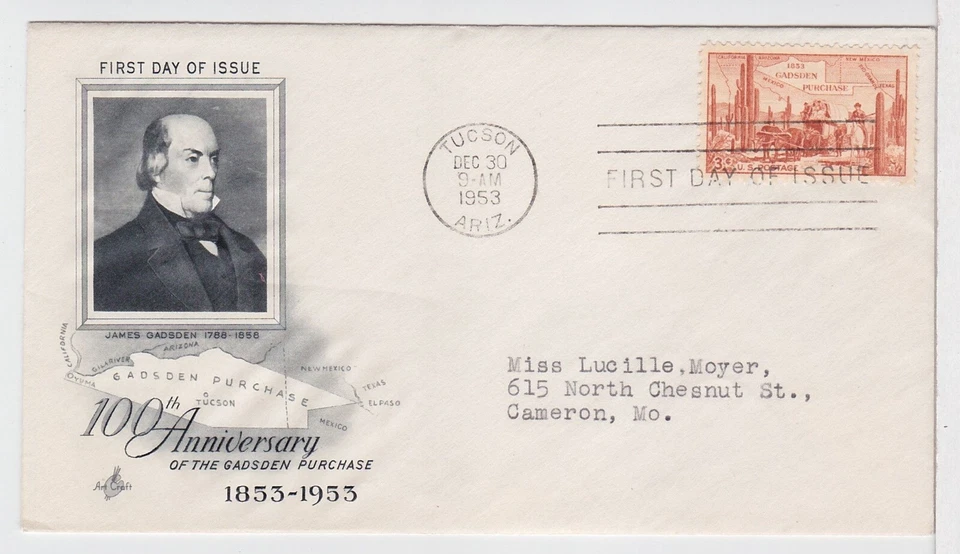 TurtlesTradingPost - Gadsden Purchase- 1953 #1028 FDC - Artcraft Cachet - Image 1 of 1