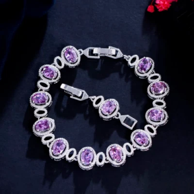 Brazalete tenis amatista creado en laboratorio corte ovalado de 2,00 quilates chapado en oro blanco de 14 quilates Foto 1 de 4