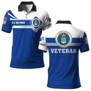 Customized US Air Force Veteran Polo Shirt Military AOP Shirt Full Size S-5XL - Picture 1 of 10