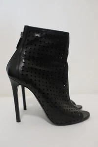 Barbara Bui Open Toe Booties Black Perforated Leather Size 38.5 Ankle Boots - Picture 1 of 9