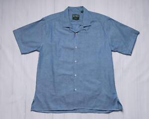 Gitman Vintage $200 NWT Summer Chambray Cotton Blue Beach Shirt Short Sleeve L