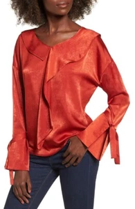 MOON RIVER 157030 Women's Drape Satin Blouse Long Sleeve Geranium Sz. Small - Picture 1 of 2