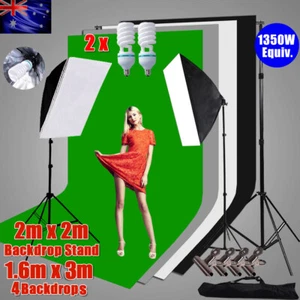 Photography Softbox Lighting Stand Kit Studio 3m Green Screen Backdrop Support - Picture 1 of 16
