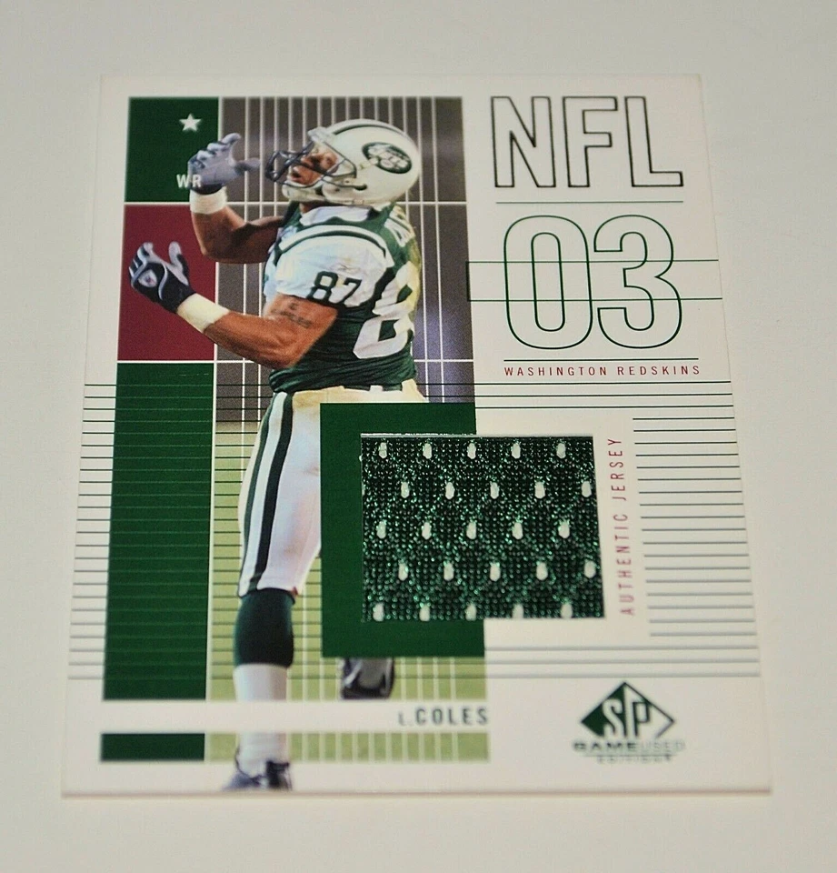 LAVERANUES COLES 2003 UPPER DECK SP GAME USED GREEN JERSEY CARD JETS - Image 1 of 1