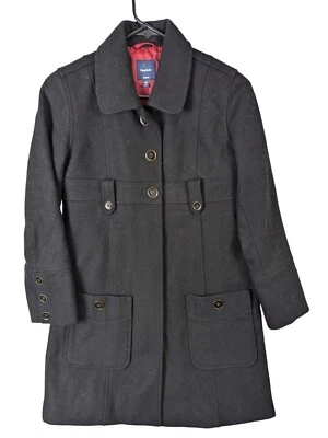 Gap Kids Girl size XXL 14 16 Black Wool Long Coat Lined Academia Classic Button - Image 1 of 4