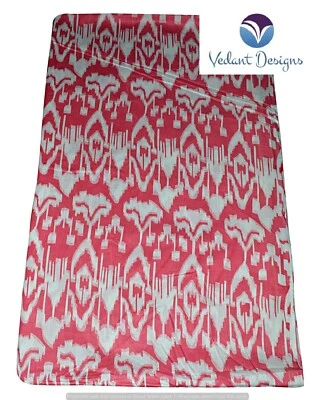 Ikat Indian Hand Block Running 100% Cotton Pink Fabric 5 Yard - Image 1 of 4