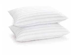 Almohadas a rayas egipcias de lujo rellenas de fibra hueca suave de calidad de hotel - paquete de 2 - Imagen 1 de 6