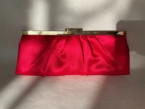 Jessica McClintock Red Satin Clutch Handbag Purse - Gold trims- Wedding/Prom - Picture 1 of 22