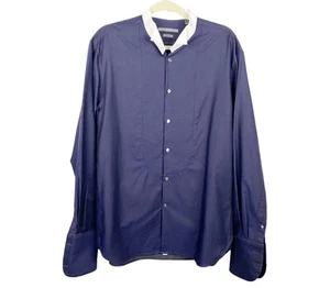 Camicia elegante John Varvatos uomo slim fit a pois blu colletto ad ala polsino francese 16 34/36 - Foto 1 di 6