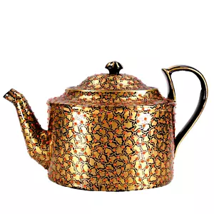 Jackfield Jewelled Pottery Teapot Jet Ware Circa 1870 Pattern 6597 h13.5cm L22cm - Picture 1 of 24