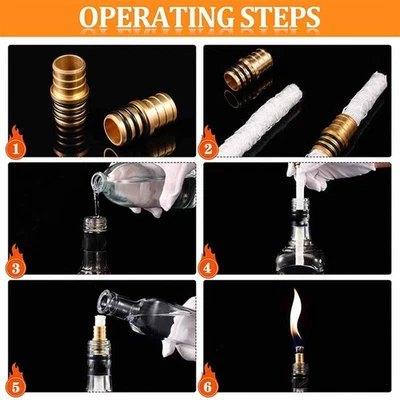 10PCS Wine Bottle Torch Wicks Kit Fiberglass Wicks With Brass Torch Wick Holders - Image 1 of 4