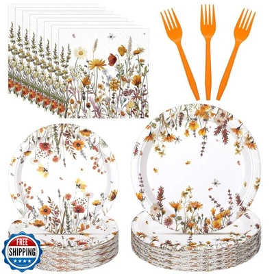 Umigy 96 Pcs Thanksgiving Floral Paper Plates and Napkins Forks F - Image 1 of 4