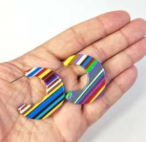 Sobral Magazine Photo Day Bright Stripe Hoop Artist Made Post Earrings - Picture 1 of 6